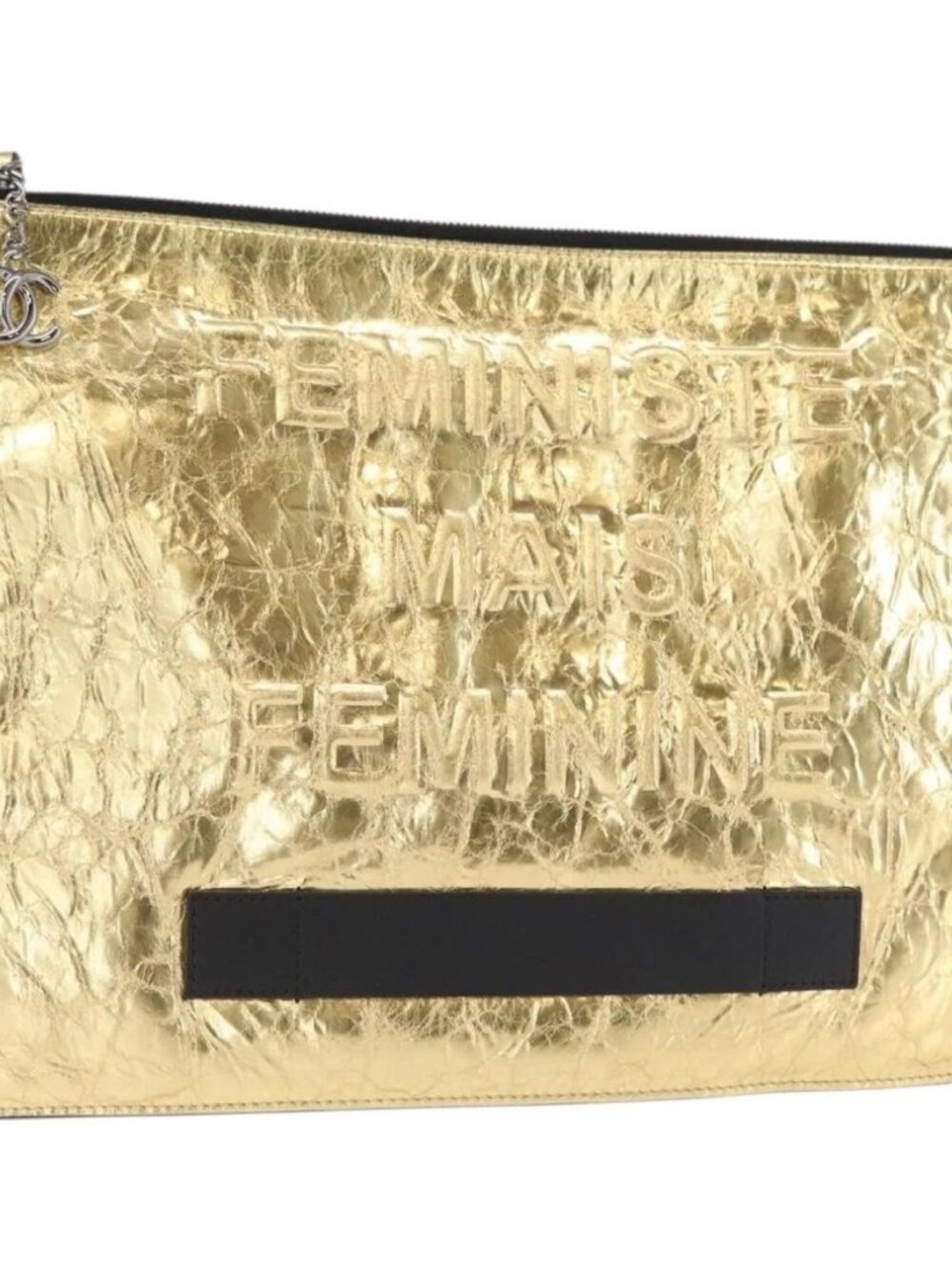 CHANEL Clutch Bag Leather Gold CC Auth 152375SM